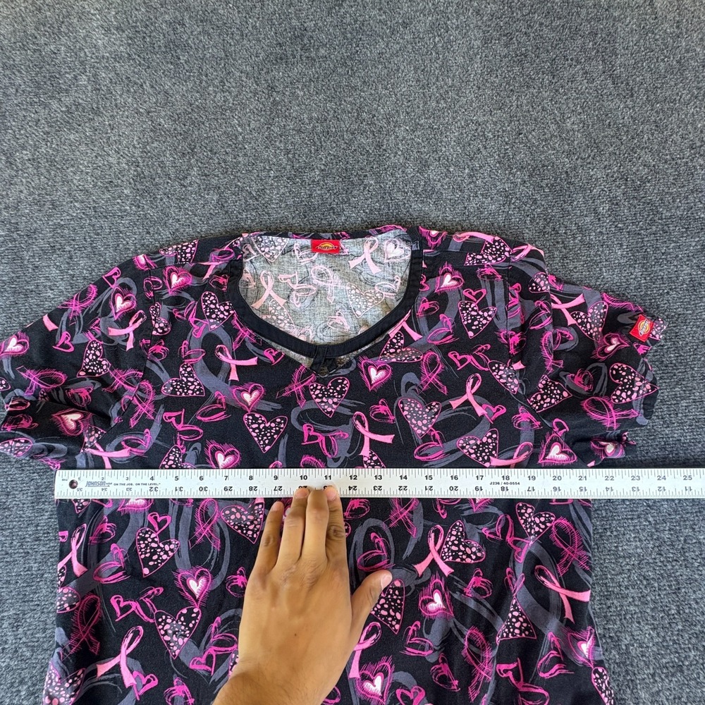 Dickies Scrub Top Womens Black Pink Breast Cancer Awareness Logo Short Sleeve - Picture 3 of 6